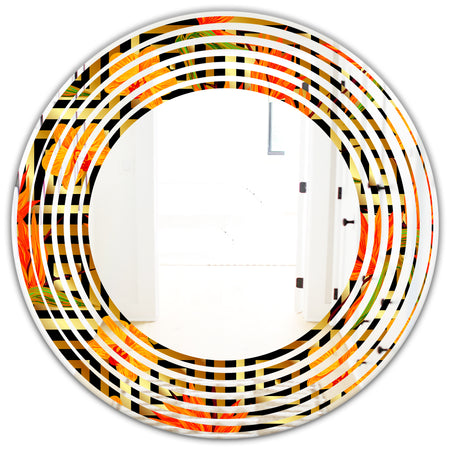 Tropical Gold Luxury Pattern III - Modern Round or Oval Wall Mirror - Wave