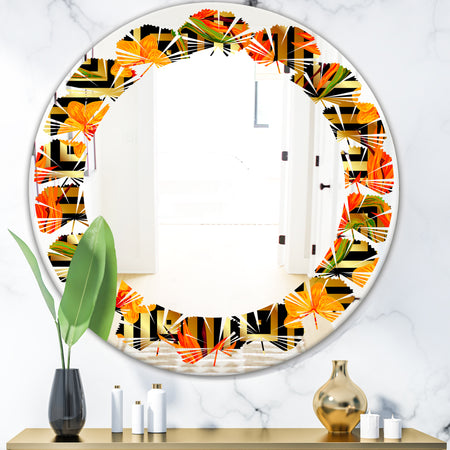 Tropical Gold Luxury Pattern III - Modern Round or Oval Wall Mirror - Leaves
