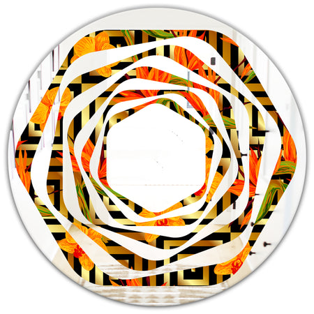 Tropical Gold Luxury Pattern III - Modern Round or Oval Wall Mirror - Whirl