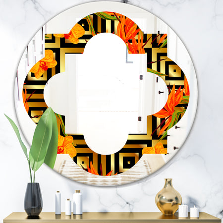 Tropical Gold Luxury Pattern III - Modern Round or Oval Wall Mirror - Quatrefoil