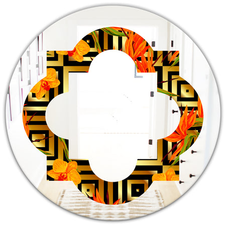Tropical Gold Luxury Pattern III - Modern Round or Oval Wall Mirror - Quatrefoil