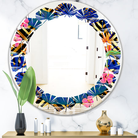 Abstract Retro Design IV - Modern Round or Oval Wall Mirror - Leaves