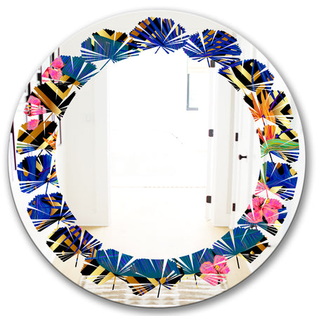 Abstract Retro Design IV - Modern Round or Oval Wall Mirror - Leaves