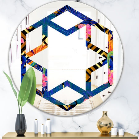 Abstract Retro Design IV - Modern Round or Oval Wall Mirror - Hexagon Star