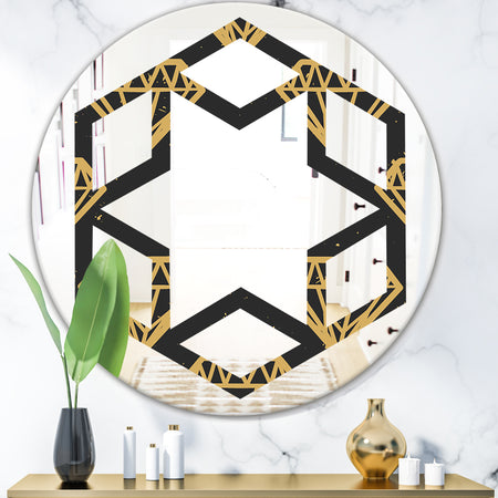Vintage Golden Diamonds - Modern Round or Oval Wall Mirror - Hexagon Star