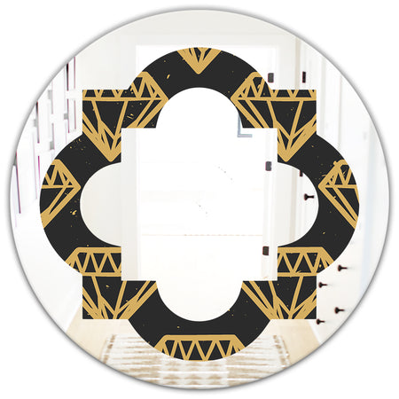 Vintage Golden Diamonds - Modern Round or Oval Wall Mirror - Quatrefoil
