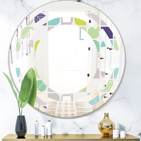 geometric pattern with leaves - Modern Round or Oval Wall Mirror - Space