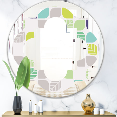 geometric pattern with leaves - Modern Round or Oval Wall Mirror - Quatrefoil