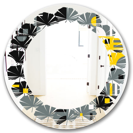 Retro Abstract Design I - Modern Round or Oval Wall Mirror - Leaves