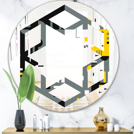 Retro Abstract Design I - Modern Round or Oval Wall Mirror - Hexagon Star