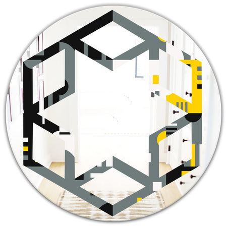 Retro Abstract Design I - Modern Round or Oval Wall Mirror - Hexagon Star