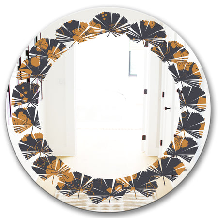 Retro Handdrawn Poppies II - Cottage Round or Oval Wall Mirror - Leaves