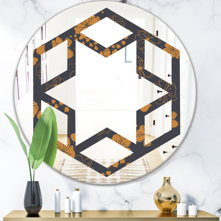 Retro Handdrawn Poppies II - Cottage Round or Oval Wall Mirror - Hexagon Star