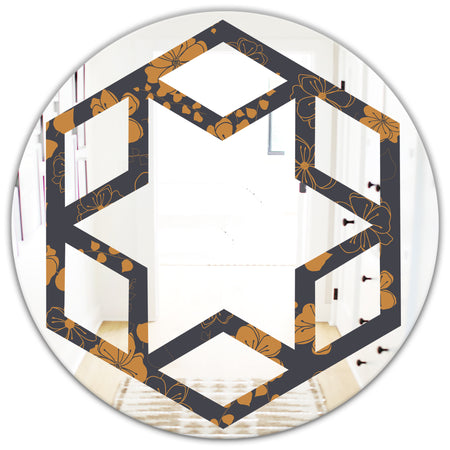 Retro Handdrawn Poppies II - Cottage Round or Oval Wall Mirror - Hexagon Star