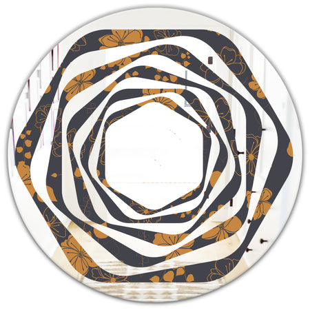 Retro Handdrawn Poppies II - Cottage Round or Oval Wall Mirror - Whirl