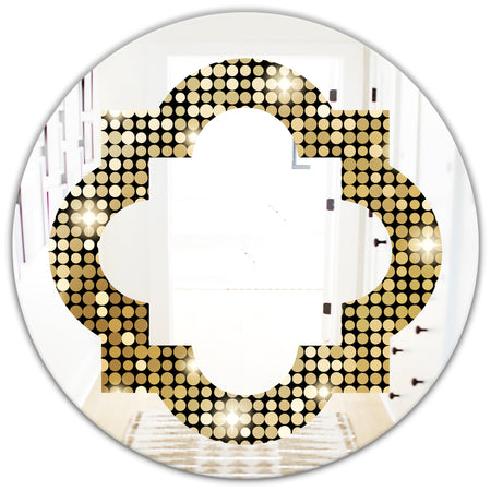 Abstract Gold Mosaic - Modern Round or Oval Wall Mirror - Quatrefoil