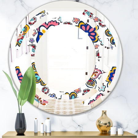 Retro handdrawn flowers II - Modern Round or Oval Wall Mirror - Space