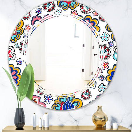 Retro handdrawn flowers II - Modern Round or Oval Wall Mirror - Triple C