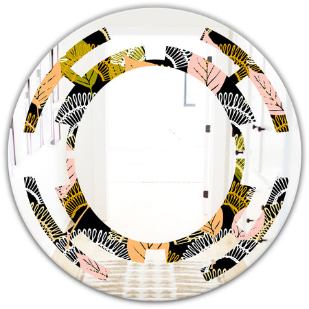 Autumn leaves lace textured pattern - Modern Round or Oval Wall Mirror - Space