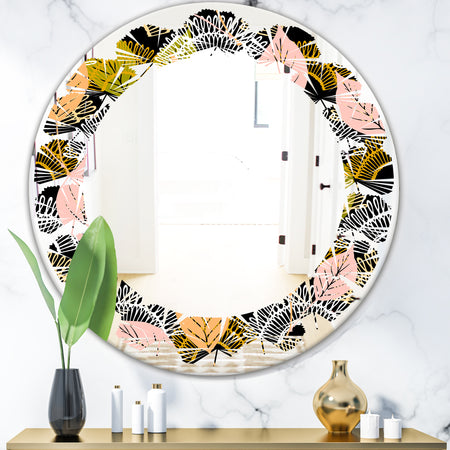 Autumn leaves lace textured pattern - Modern Round or Oval Wall Mirror - Leaves