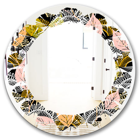 Autumn leaves lace textured pattern - Modern Round or Oval Wall Mirror - Leaves