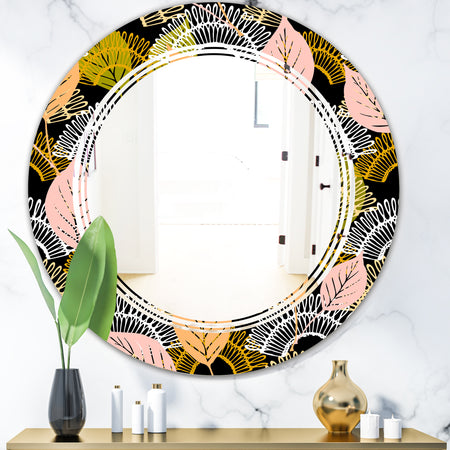 Autumn leaves lace textured pattern - Modern Round or Oval Wall Mirror - Triple C