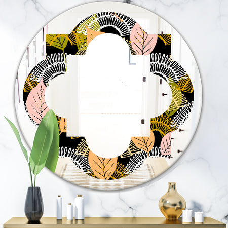 Autumn leaves lace textured pattern - Modern Round or Oval Wall Mirror - Quatrefoil