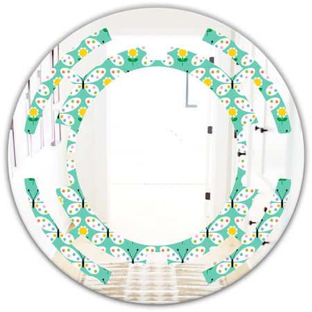 Retro Butterflies I - Modern Round or Oval Wall Mirror - Space