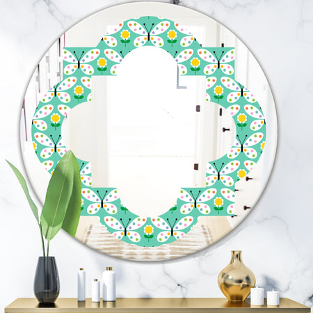 Retro Butterflies I - Modern Round or Oval Wall Mirror - Quatrefoil