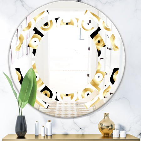 Golden Art Deco Metallic Luxury Geometrics - Modern Round or Oval Wall Mirror - Space