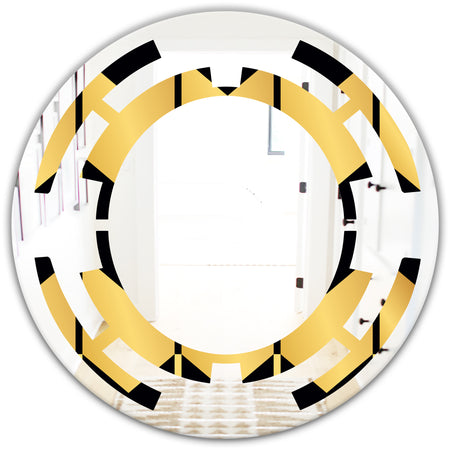 Golden Luxury Metallic Geometrics V - Modern Round or Oval Wall Mirror - Space