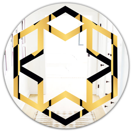 Golden Luxury Metallic Geometrics V - Modern Round or Oval Wall Mirror - Hexagon Star