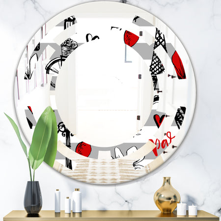 Paris Eiffel Red Hearts II - Cottage Round or Oval Wall Mirror - Space