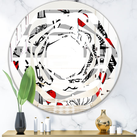 Paris Eiffel Red Hearts II - Cottage Round or Oval Wall Mirror - Whirl