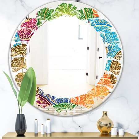 Circular Retro Design IV - Modern Round or Oval Wall Mirror - Leaves
