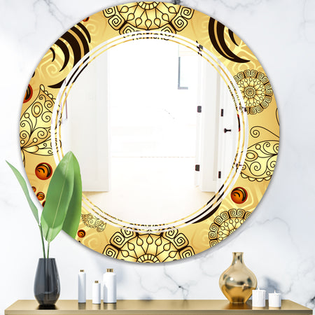 Golden Luxury Pattern I - Modern Round or Oval Wall Mirror - Triple C