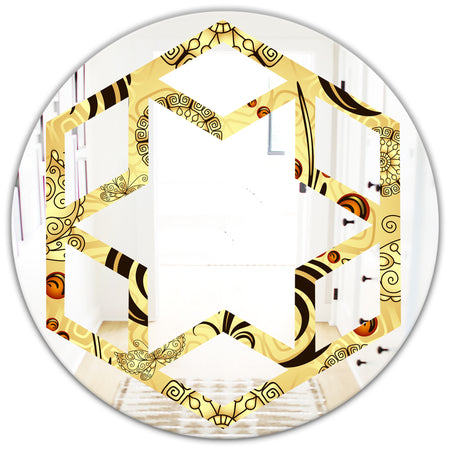 Golden Luxury Pattern I - Modern Round or Oval Wall Mirror - Hexagon Star