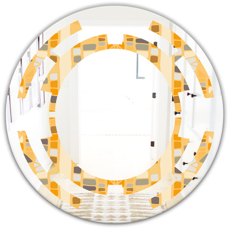 Retro Geometrical Abstract II - Modern Round or Oval Wall Mirror - Space