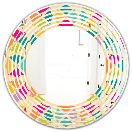 Abstract Retro Geometric Pattern III - Modern Round or Oval Wall Mirror - Wave