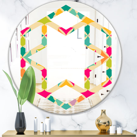 Abstract Retro Geometric Pattern III - Modern Round or Oval Wall Mirror - Hexagon Star