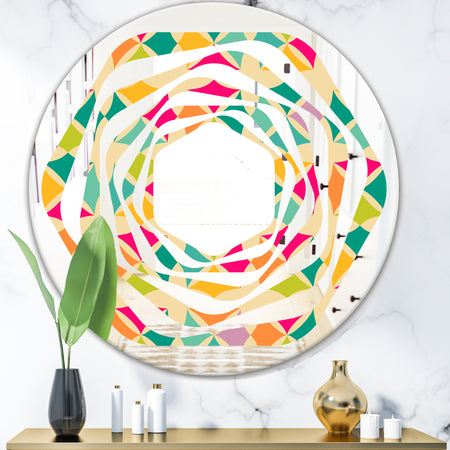 Abstract Retro Geometric Pattern III - Modern Round or Oval Wall Mirror - Whirl