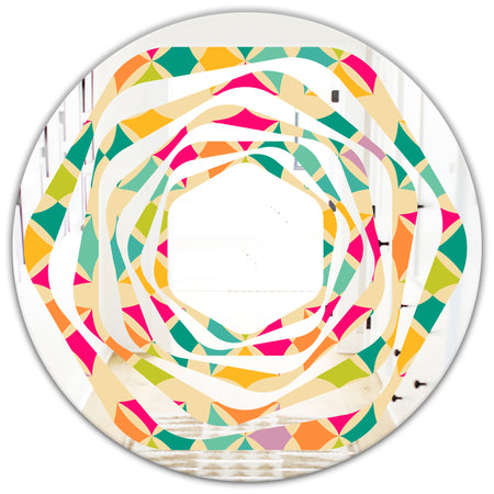 Abstract Retro Geometric Pattern III - Modern Round or Oval Wall Mirror - Whirl