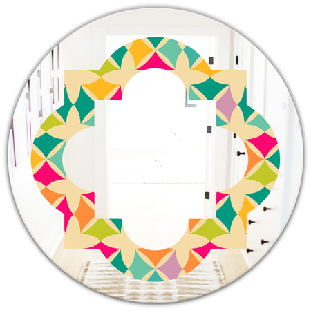 Abstract Retro Geometric Pattern III - Modern Round or Oval Wall Mirror - Quatrefoil