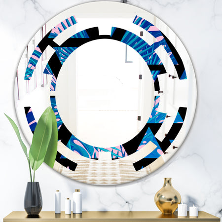 Retro Floral Pattern XIV - Modern Round or Oval Wall Mirror - Space