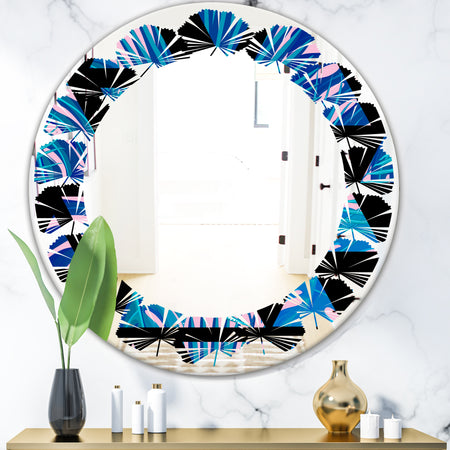 Retro Floral Pattern XIV - Modern Round or Oval Wall Mirror - Leaves