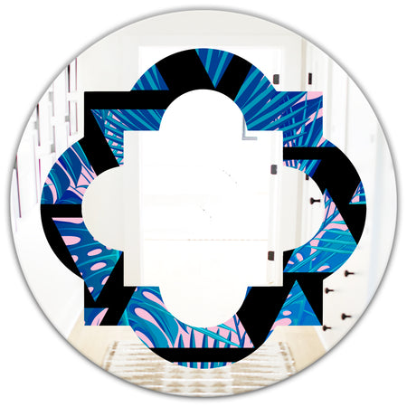 Retro Floral Pattern XIV - Modern Round or Oval Wall Mirror - Quatrefoil