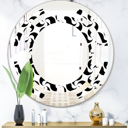 Monochrome Geometric Pattern IV - Modern Round or Oval Wall Mirror - Space