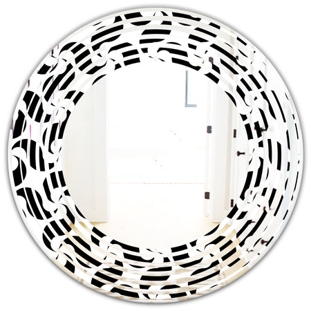 Monochrome Geometric Pattern IV - Modern Round or Oval Wall Mirror - Wave