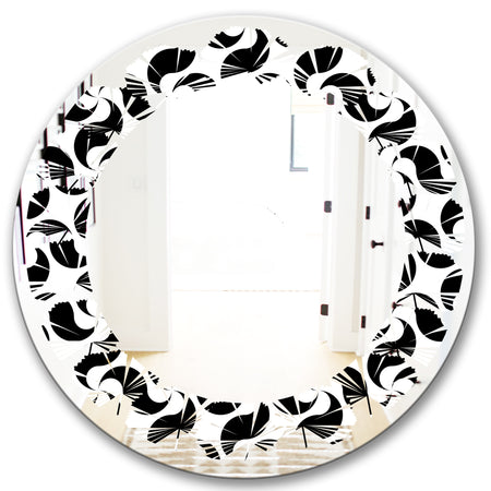 Monochrome Geometric Pattern IV - Modern Round or Oval Wall Mirror - Leaves