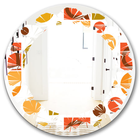 Abstract Retro Geometric I - Modern Round or Oval Wall Mirror - Leaves